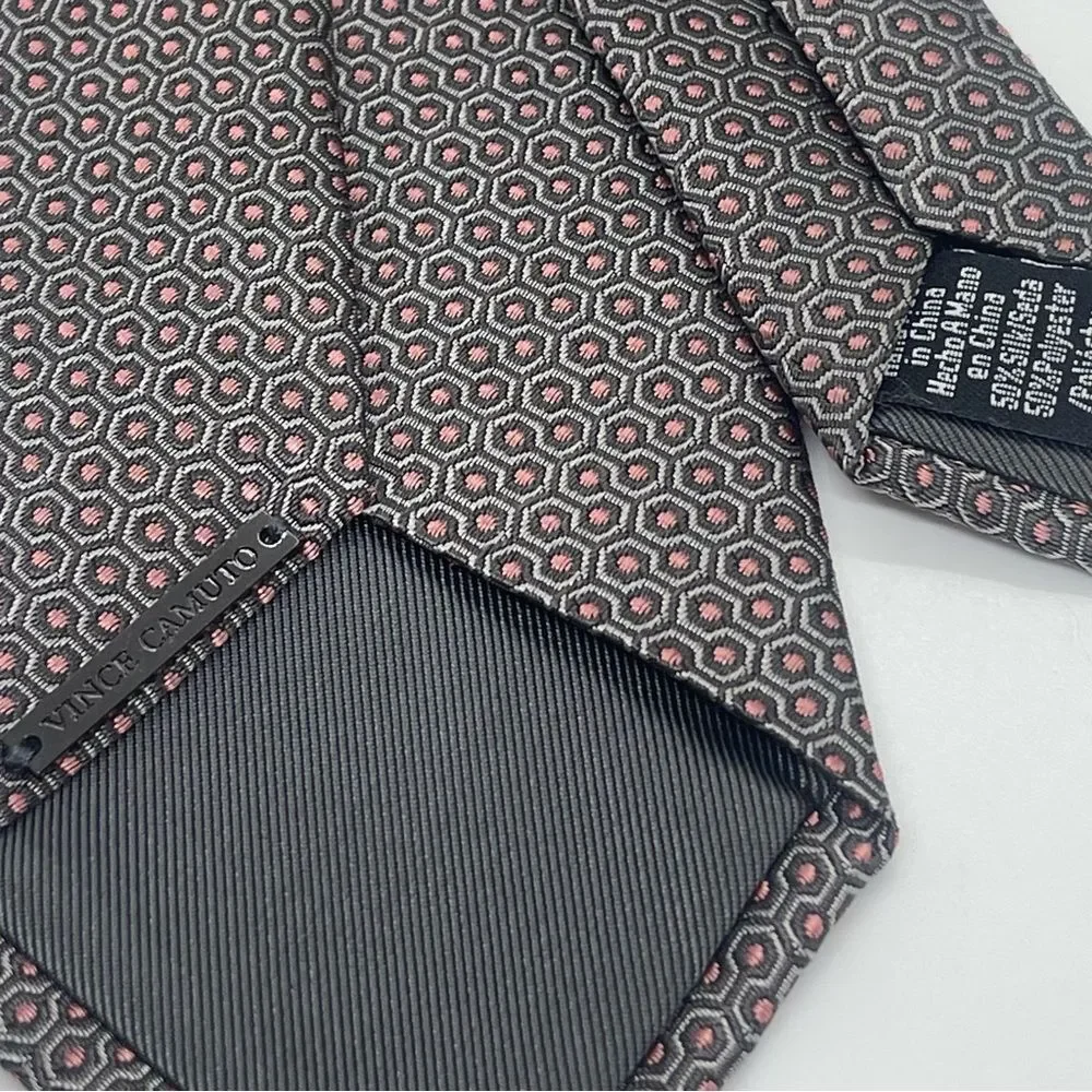 Vince Camuto Gray Pink Silk Blend Office Career Necktie NWOT
